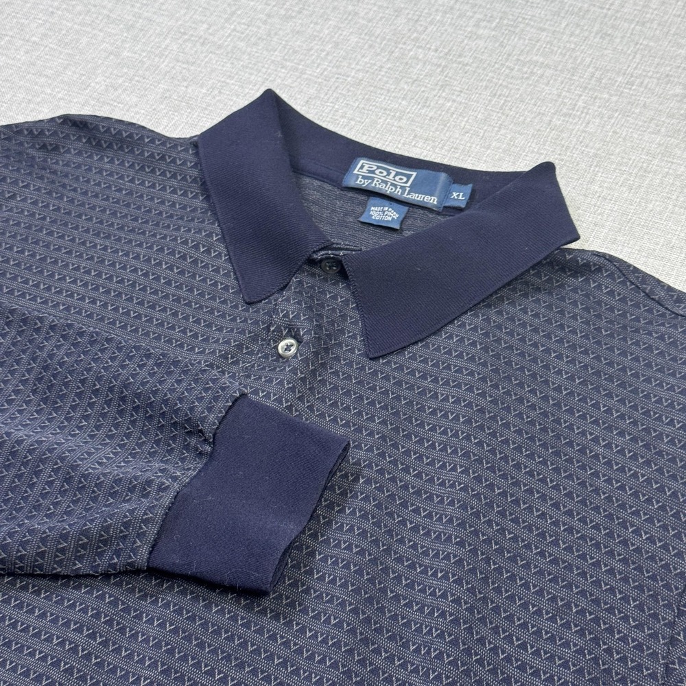 Polo Ralph Lauren Chevron Patternโ Polo Shirt Mens XL Blue Long Sleeve Cotton
